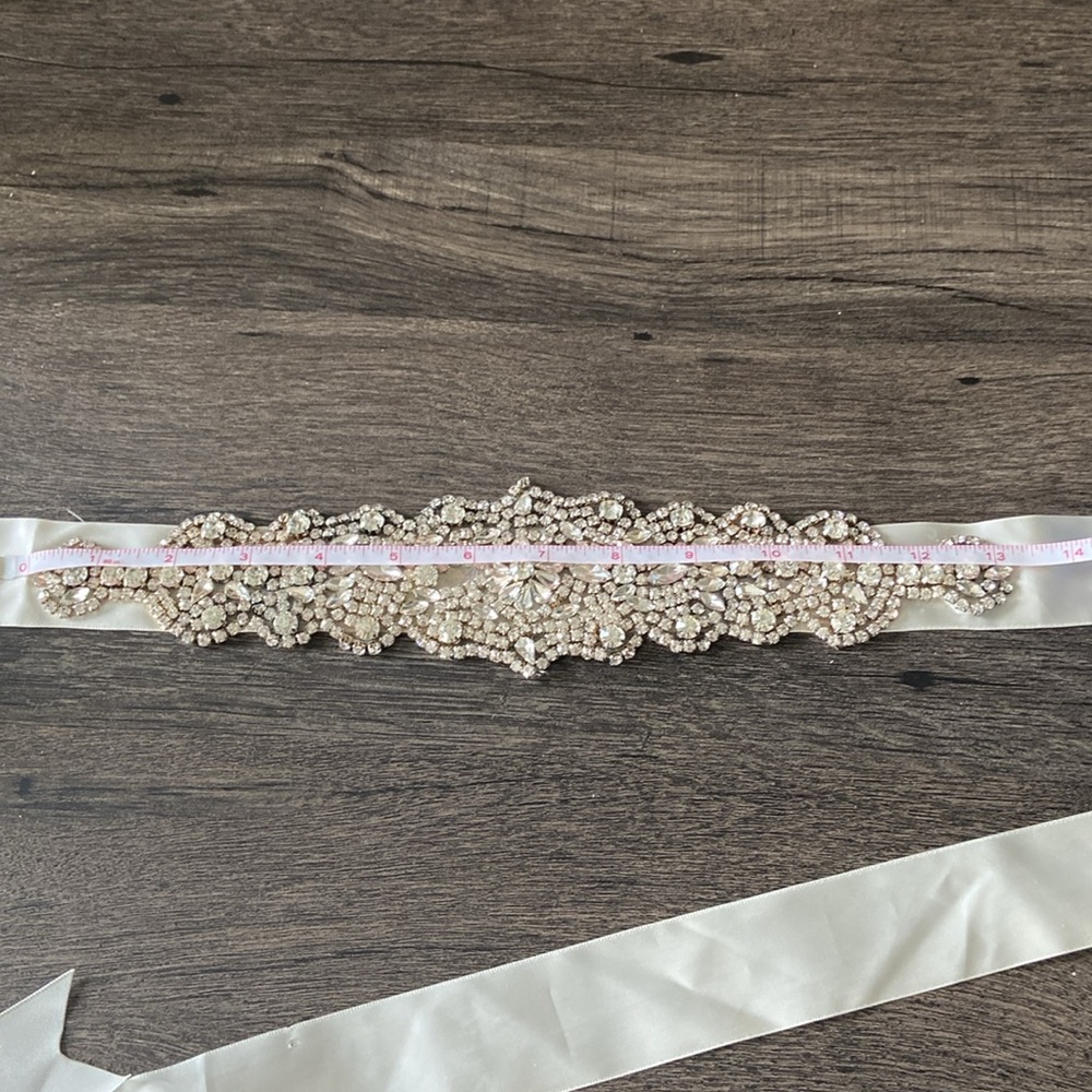 Rhinestone Crystal Ivory Ribbon Wedding Accessory Belt - Picture 7 of 8